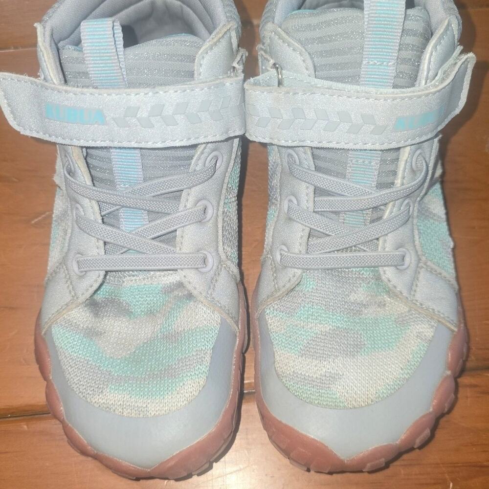 KUBUA Big Kid Barefoot High Top Sneakers Grey Mint Camo Wide Toe Box Size 33